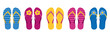 set of colorful flip flops summer collection swim wear with flower