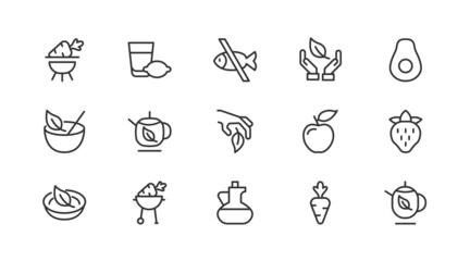 Poster - Set of vegan line icons.