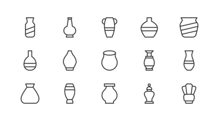 Wall Mural - Simple line set of vase icons.