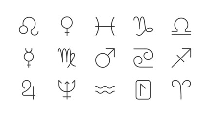 Wall Mural - Vector set of zodiac thin line icons.