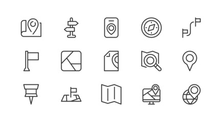 Poster - set of simple location line icons.