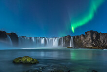 Godafoss Waterfall In Northern Lights