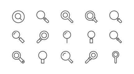 Poster - Set of magnifying glass  line icons.