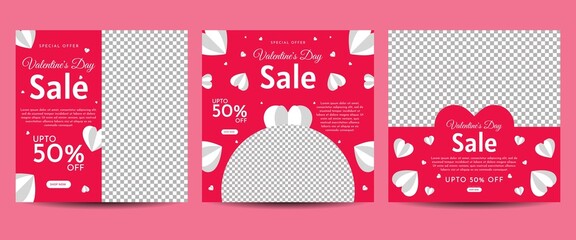 Wall Mural - Valentine's day social media post template for banner, poster, greeting card, promotional discount sale, etc