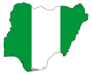 Nigeria map with flag - outline of a state with a national flag