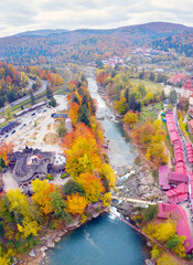 Wall Mural - Waterfall Yaremche autumn drone.