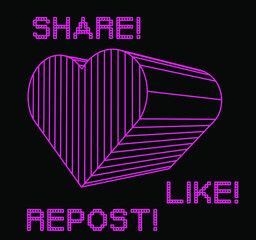 Poster - 3D heart wireframe. Vector illustration.