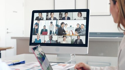 Poster - Multi racial people taking video conference. Online meeting. Webinar.