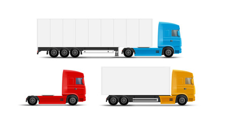 Poster - Color trucks isolated on white background. 3d vector illustration
