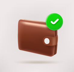 Poster - Leather wallet with checkmark. 3d vector icon