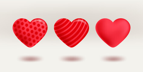 Aufkleber - Red hearts with different patterns. 3d vector illustration