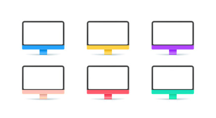Aufkleber - Different modern computers monitors with blank screen. Objects isolated on white background. 3d vector illustration