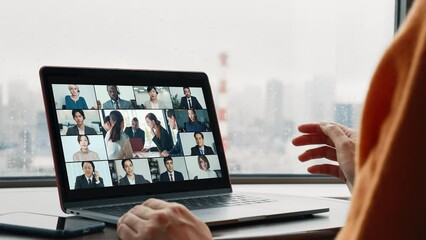 Poster - Multi racial people taking video conference. Online meeting. Webinar.