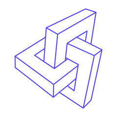 Impossible shapes. Optical illusion. Sacred geometry figure. Abstract eternal geometric object. Impossible endless outline. Optical art. Impossible geometry shape on a white background.