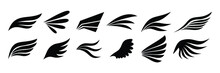 Set One Sided Wings Icon In Vector Graphic. Modern And Minimalist Elements Isolated For Logo, Tattoo, Symbol, And Any Ornament Design.