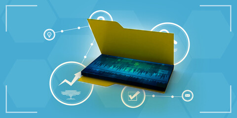 Poster - 3d rendering folder with documents
