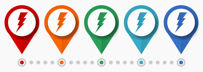 Poster - Electricity, power, energy concept vector icon set, flat design pointers, infographic template