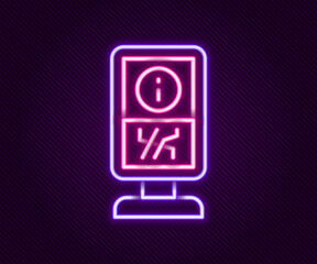 Poster - Glowing neon line Information stand icon isolated on black background. Colorful outline concept. Vector