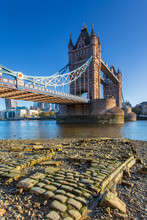 Tower Bridge And The City At Low Tide, London, England