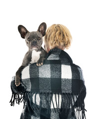 Canvas Print - french bulldog and woman in studio