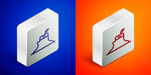 Isometric Line Tree Stump Icon Isolated On Blue And Orange Background. Silver Square Button. Vector
