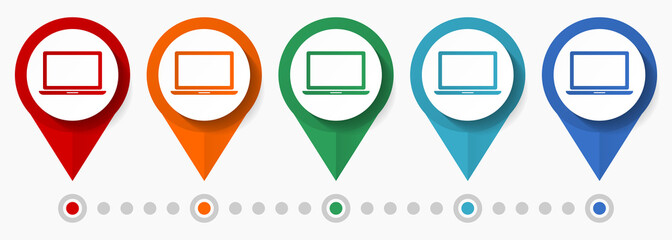 Aufkleber - Notebook, mobile computer concept vector icon set, flat design pointers, infographic template
