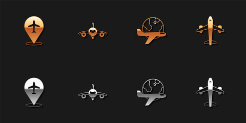 Poster - Set Plane, , Globe with flying plane and icon. Vector