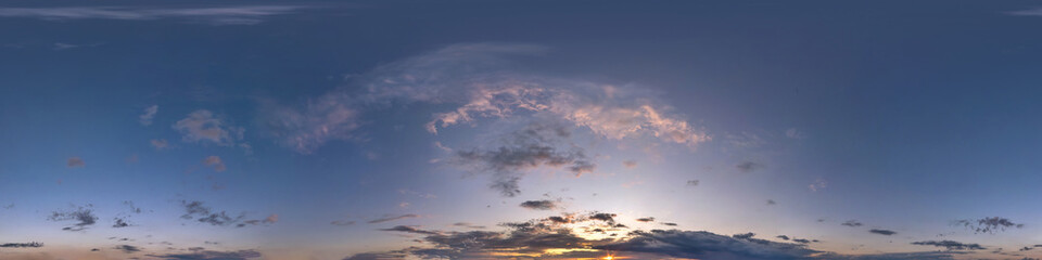 Wall Mural - evening blue sky hdr 360 panorama with pink beautiful clouds in seamless projection with zenith for 