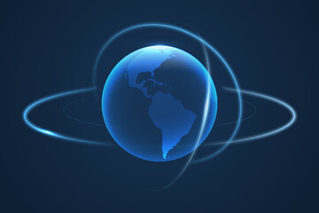 Wall Mural - Realistic transparent world map. Futuristic blue concept of planet Earth. Hi-tech hologram of planet Earth with blue splashes