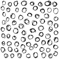 Wall Mural - Rough freehand drawing of a polka dot pattern. Black and white vector sketch, isolated on transparent background
