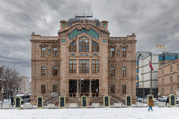 Wall Mural - Aksaray Square view during snowing in Aksaray City of Turkey