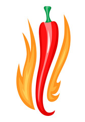 Wall Mural - Cartoon hot pepper with fire icon