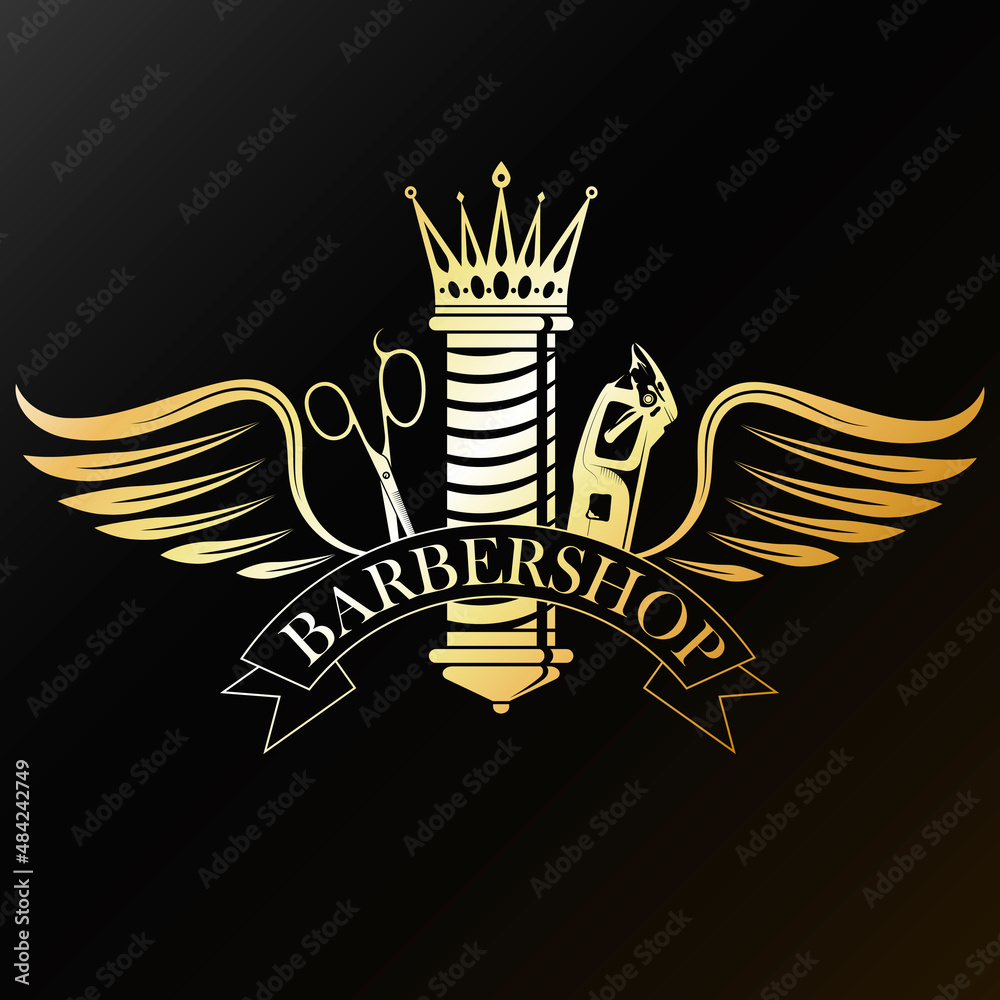 Golden symbol of barbershop and barbershop. Scissors and clipper Stock  Vector | Adobe Stock, image size:1000x1000