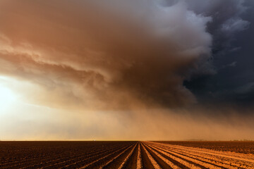 Wall Mural - dust storm over a farm field in texas