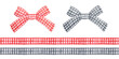 Watercolour illustration collection of seamless repeatable gingham ribbons and gift bows in red and black colors. Hand painted graphic drawing, isolated objects for print, card, banner, invitation.