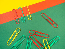 Large Multi-colored Paper Clips. Paperclip Of Documents. Desktop.
