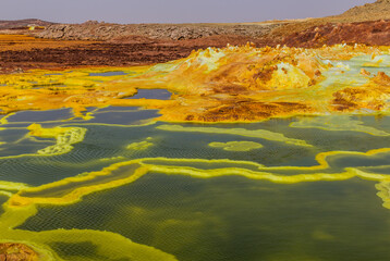  Colorful sulfuric lakes in Dallol volcanic area, Danakil depression, Ethiopia