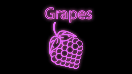  grapes on a black background, neon with the inscription. vector illustration. neon sign in bright and stylish color, drawing for signboard for pastry shop, cafe, restaurant