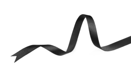 elegant black ribbon isolated on white, top view