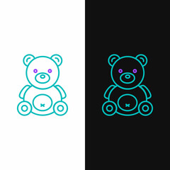 Canvas Print - Line Teddy bear plush toy icon isolated on white and black background. Colorful outline concept. Vector