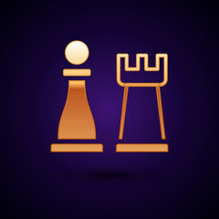 Wall Mural - Gold Chess icon isolated on black background. Business strategy. Game, management, finance. Vector