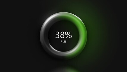 Poster - Uploading files in a circle. Motion. A small oval on which there is a percentage download and FILES are written in it.