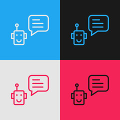 Poster - Pop art line Bot icon isolated on color background. Robot icon. Vector