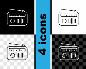 Sticker - Set line Radio with antenna icon isolated on black and white, transparent background. Vector