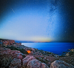 Wall Mural - meteor streaks over selmun in malta