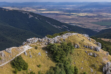 Aerial View Of Rocky Peak Called Eagles Nest On Shipka Pass, Balkan Mountains In Bulgaria