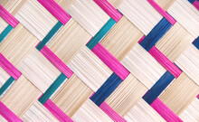 Colorful Weaving Crafts Seamless Patterns Of Bamboo Wood Wall For Brown Pink Blue On Background