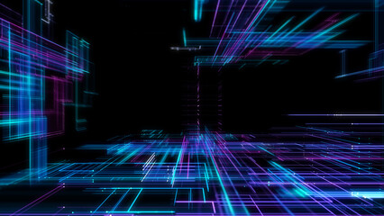 Poster - Digital Cyberspace with Particles. Techology background