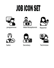 Icon set profession job programmer male receptionist reporter sailor technician secretary