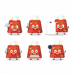 Wall Mural - Cartoon character of red love bag with various chef emoticons